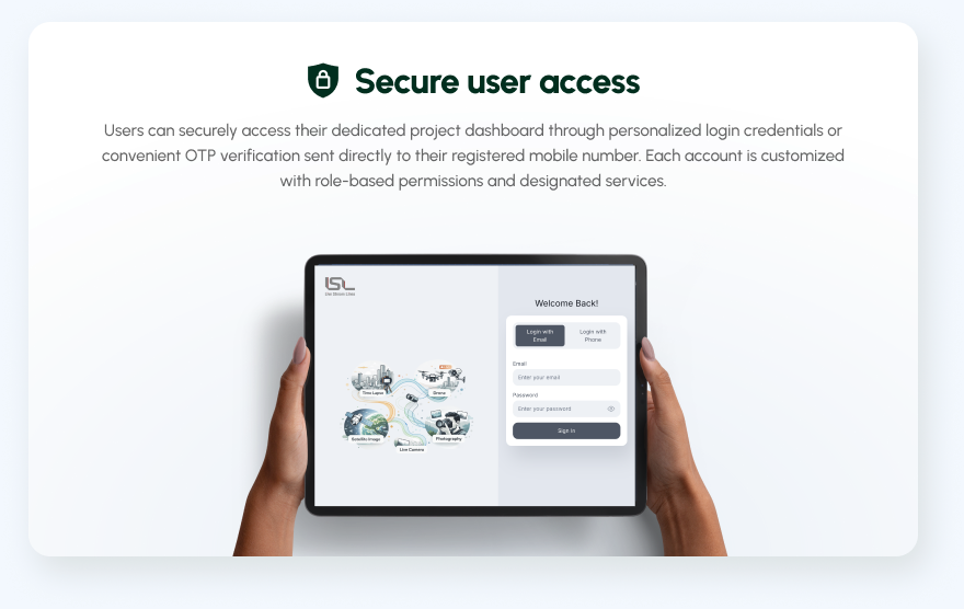 Login dashboard on a tablet