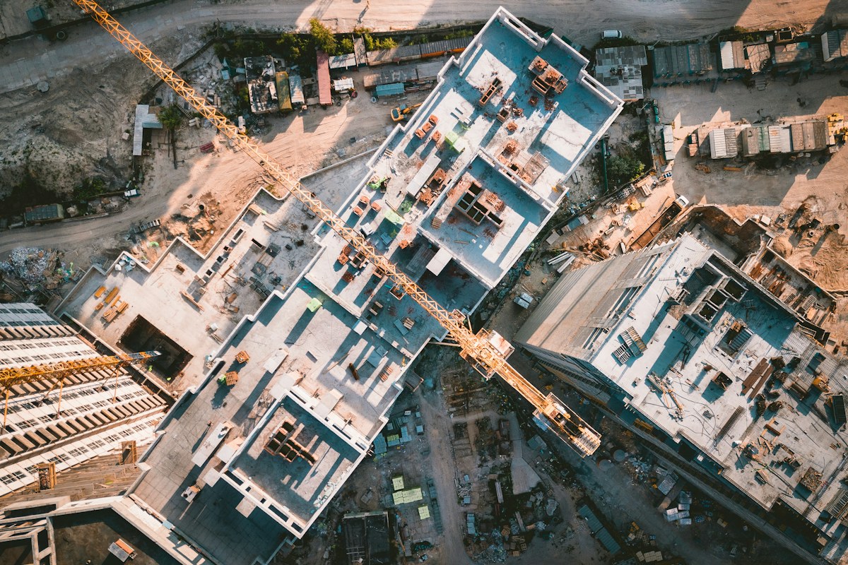 Aerial view of a large construction and infrastructure site