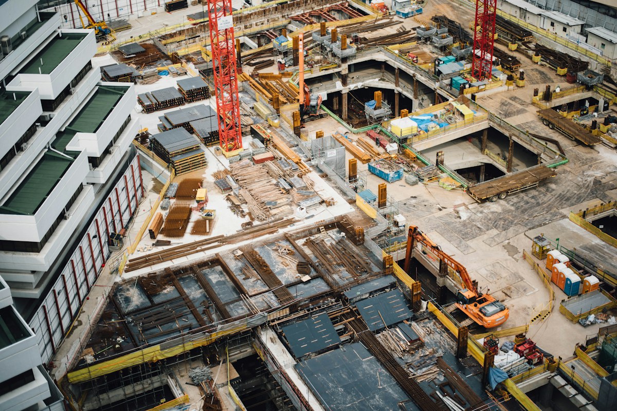 Aerial city view showing buildings and urban development